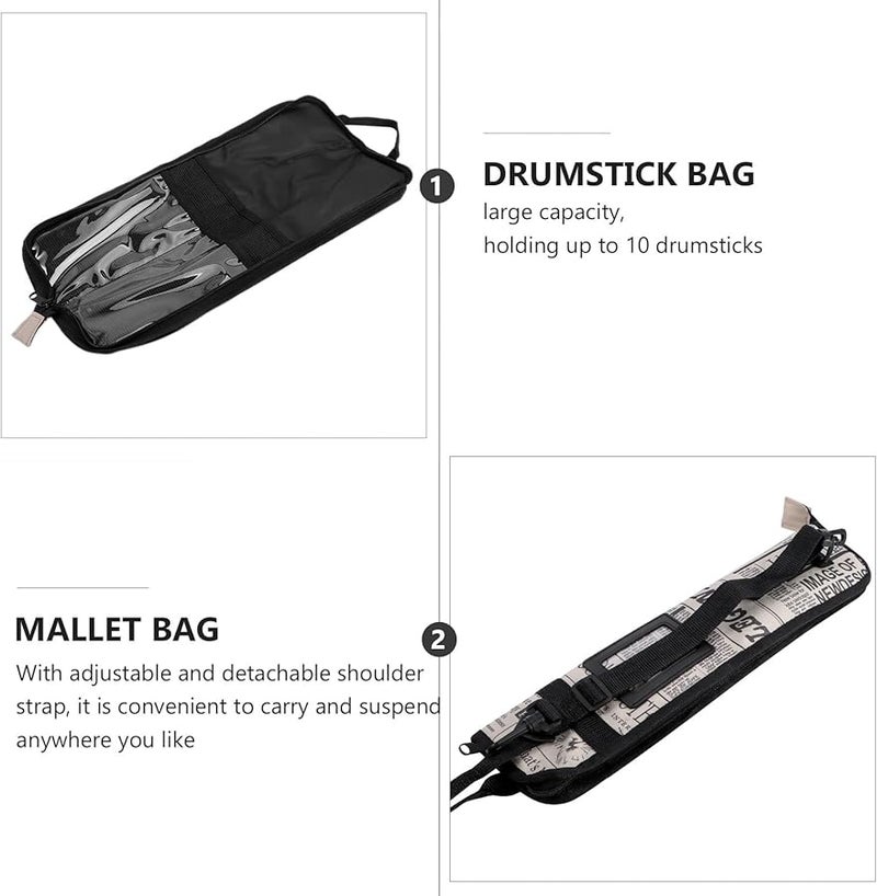 Totority Portable Thickened Drumstick Bag Pouch Carrying Case with Handle Black - Image 3